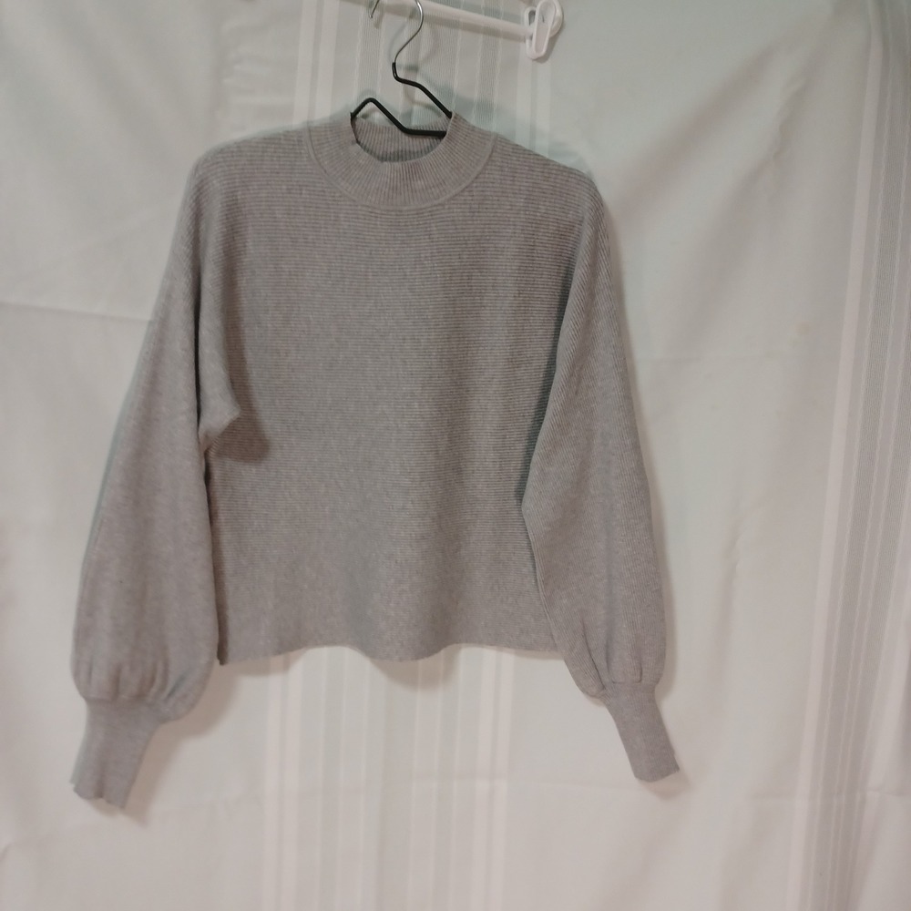 Gilli Womens Heather Gray Ribbed Mock Neck Balloon Sleeve Knit Sweater Size M